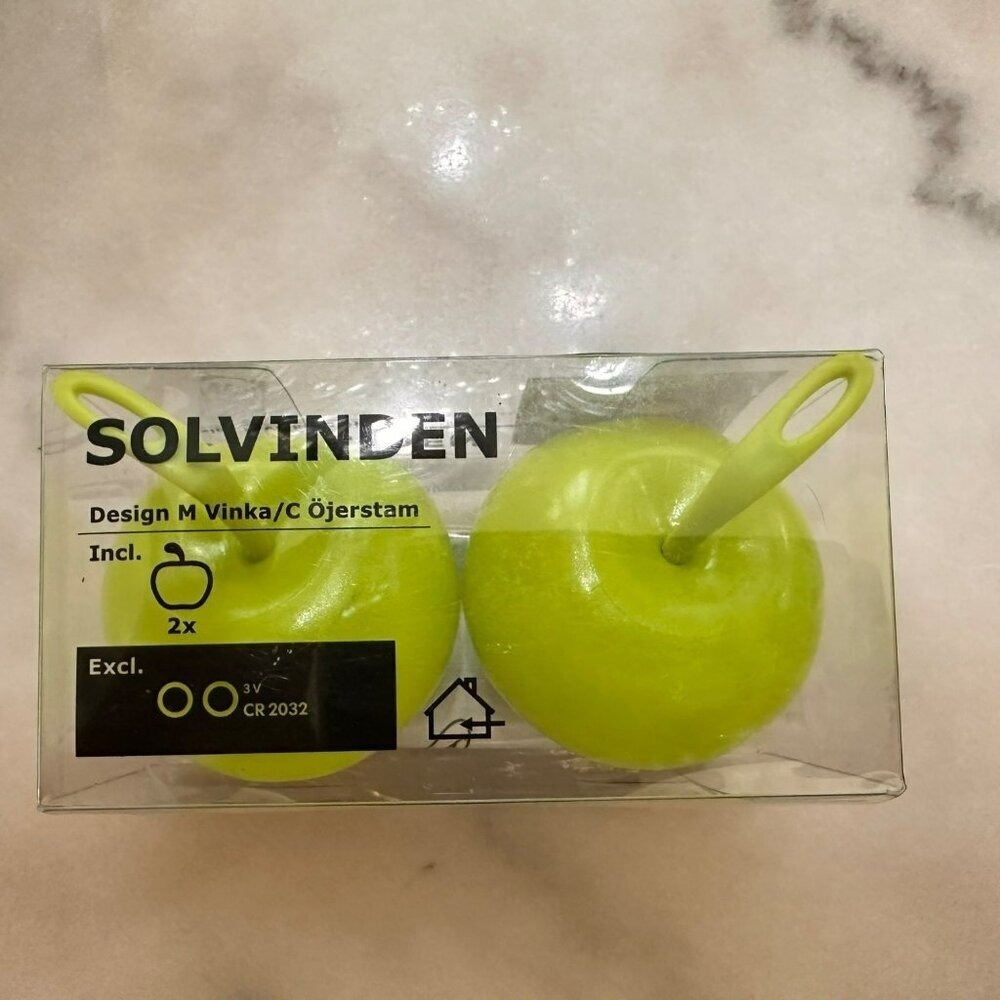 Ikea Solvinden Led Battery Powered Green Apple Shaped Ligths Set of Two - Picture 3 of 7